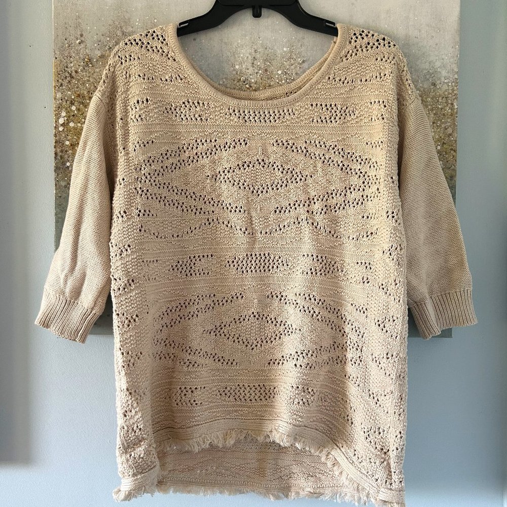 American Eagle Cotton Knit Top with Fringe Detail (NWOT)